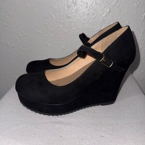 Chic Black Wedge Mary Jane Shoes